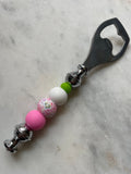 Summer Cheetah Pink & Green Silicone Beaded Bottle Opener