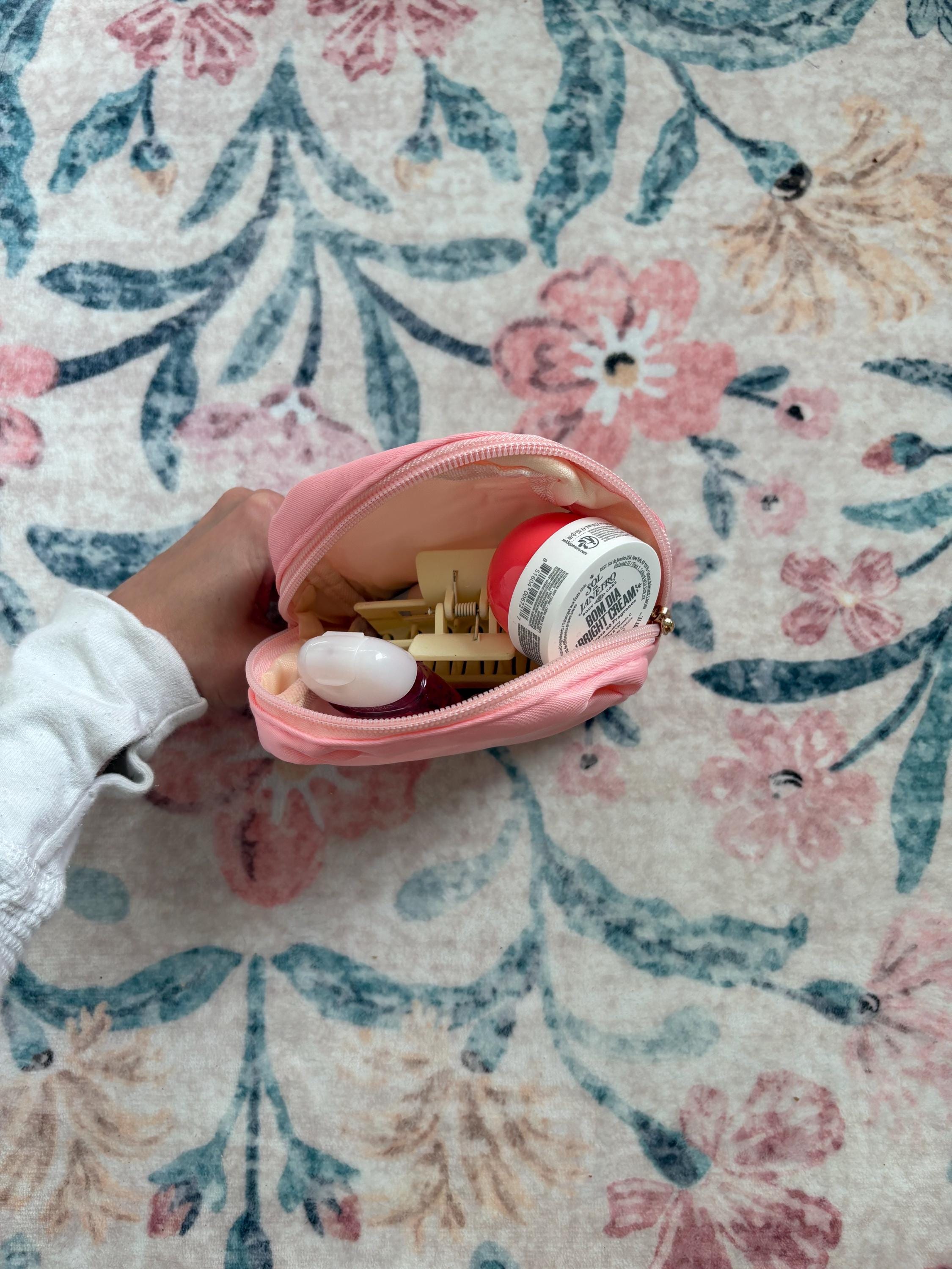 Mini Square Peach Cosmetic Bag – Pink Cowprint Cowgirl Hat Patch Makeup Pouch