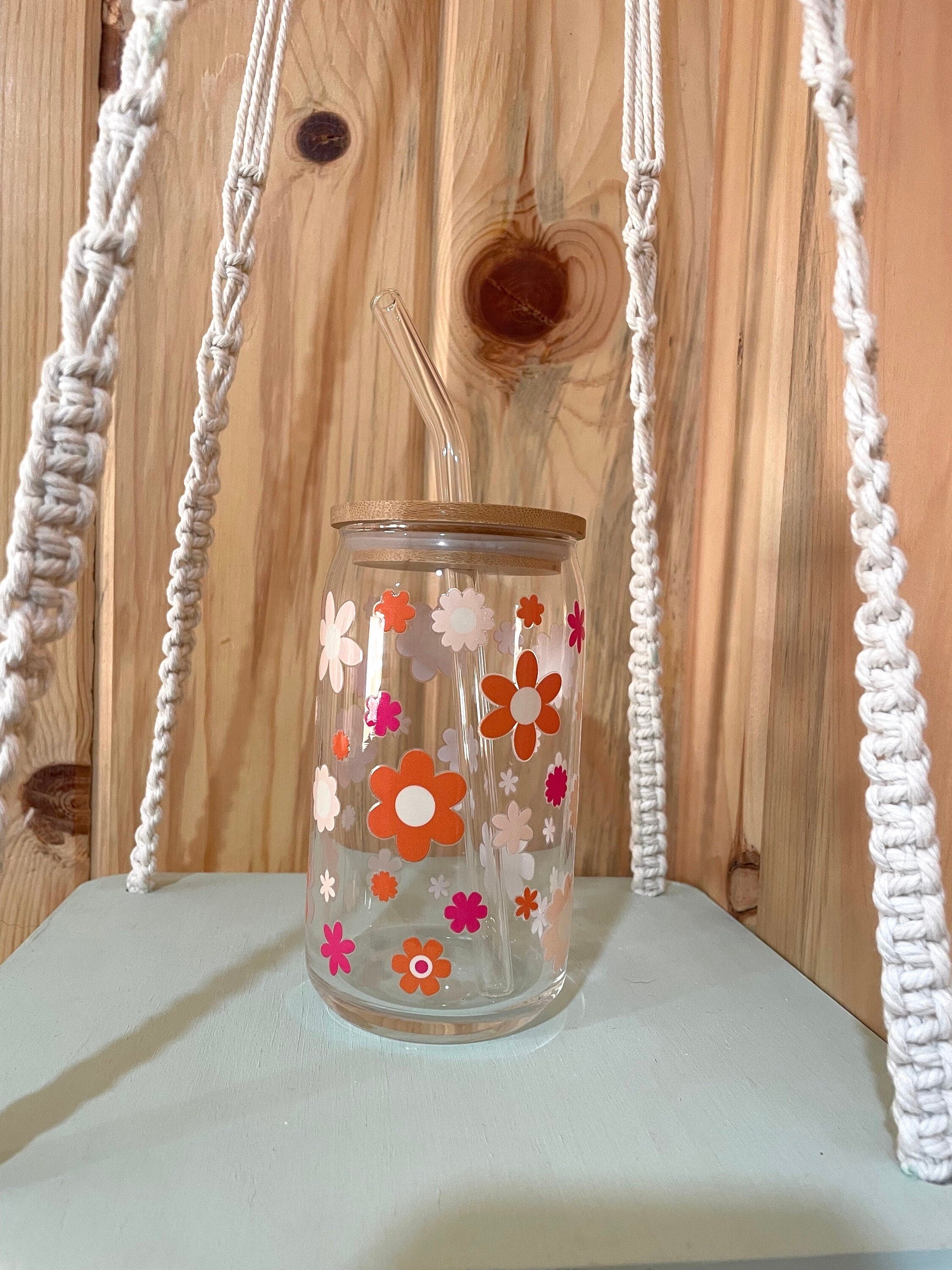 Assorted Retro Floral 16 oz Beer Can Glass