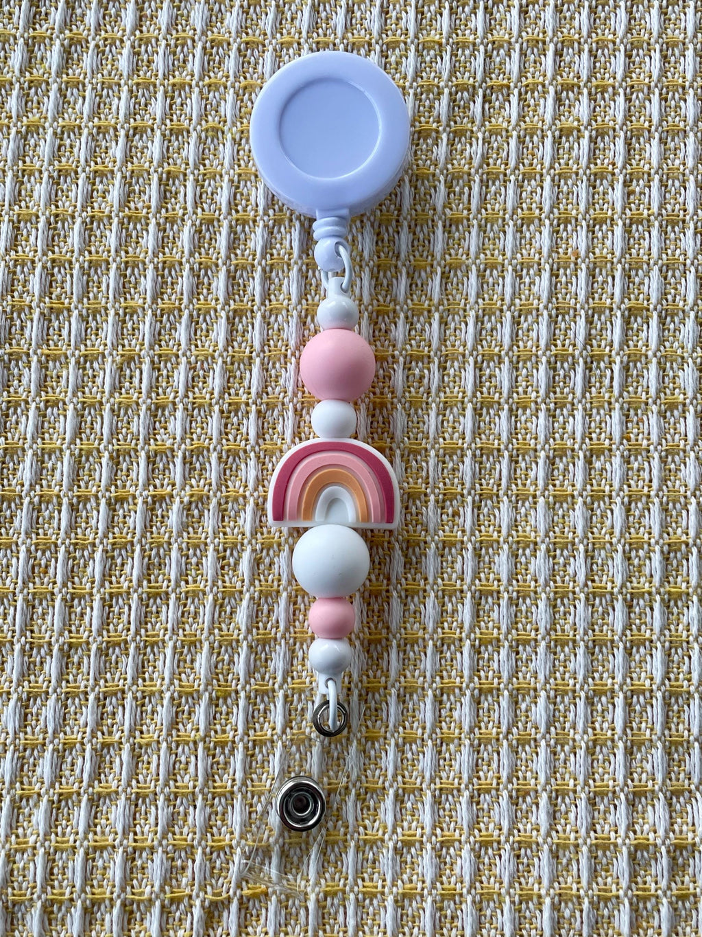 Pink Rainbow Charm Beaded Badge Reel