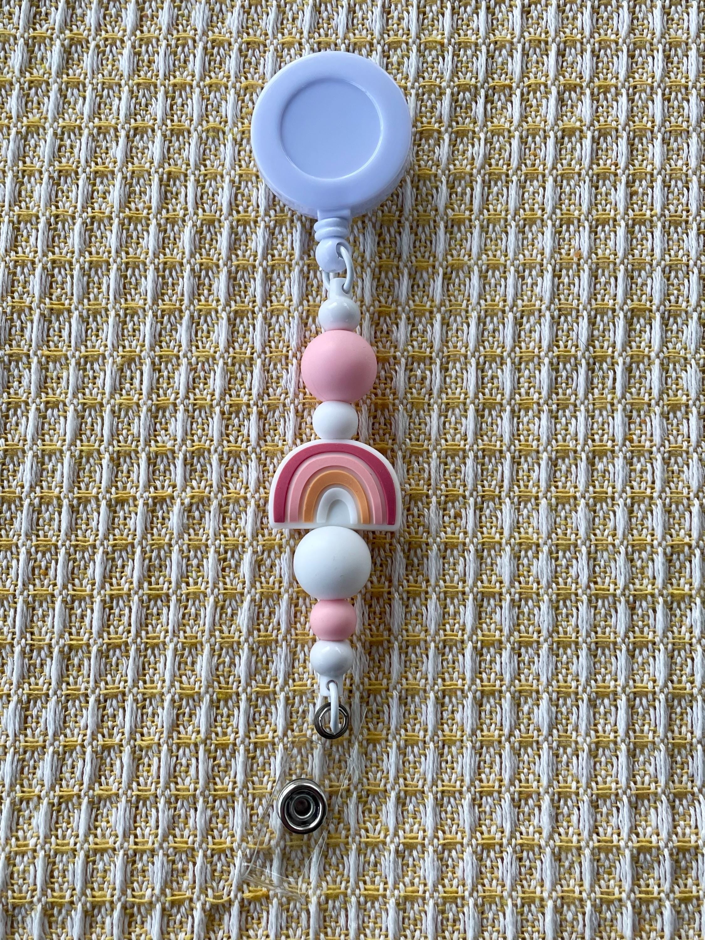 Pink Rainbow Charm Beaded Badge Reel