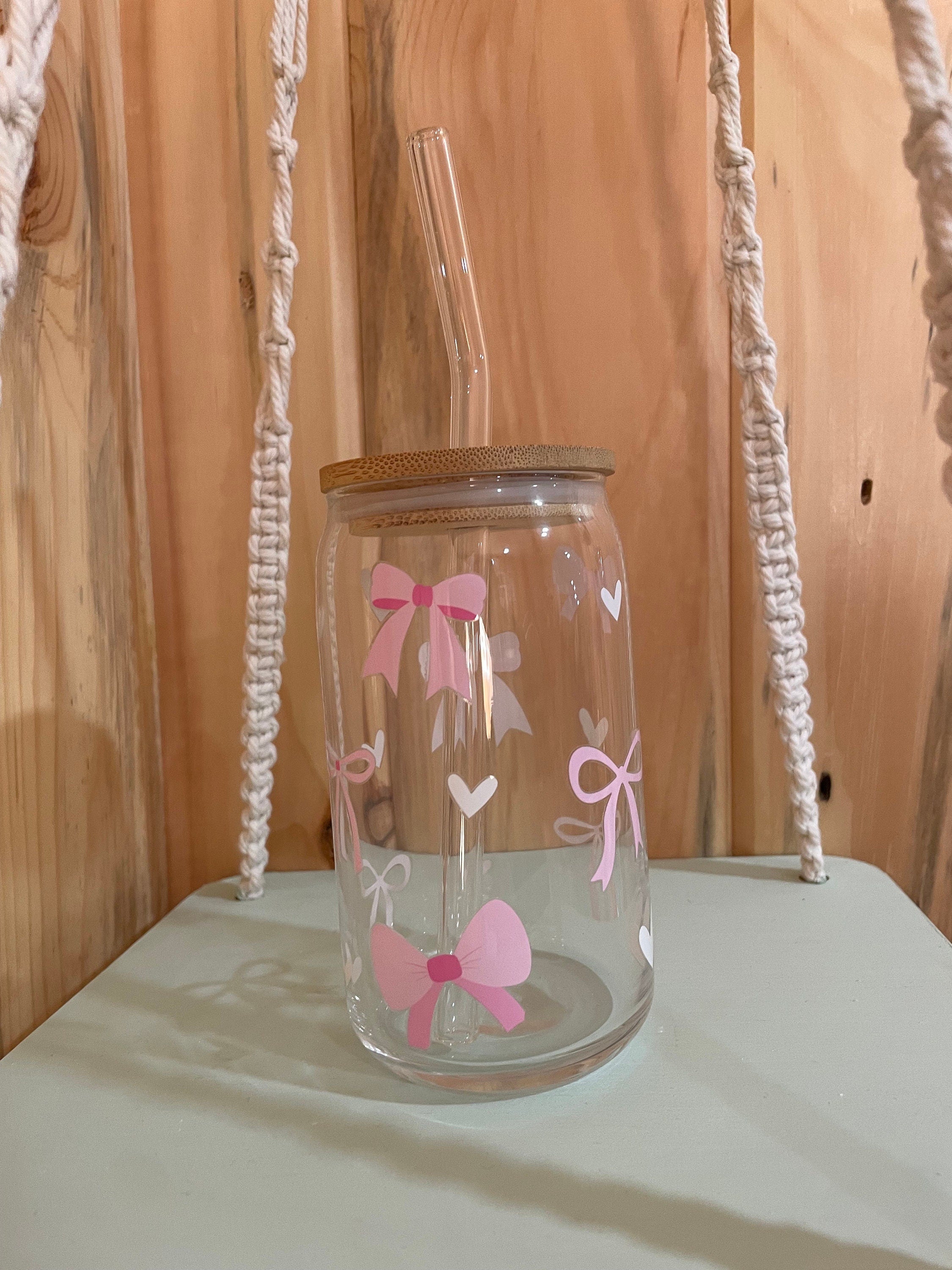 Dainty Bow Heart 16 oz Beer Can Glass