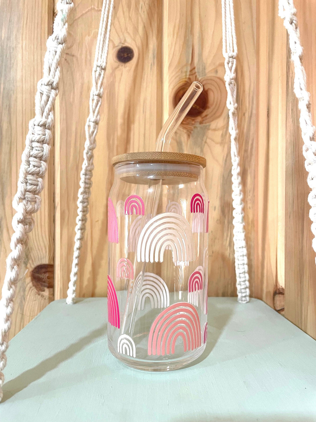 Pink Rainbow 16 oz Beer Can Glass
