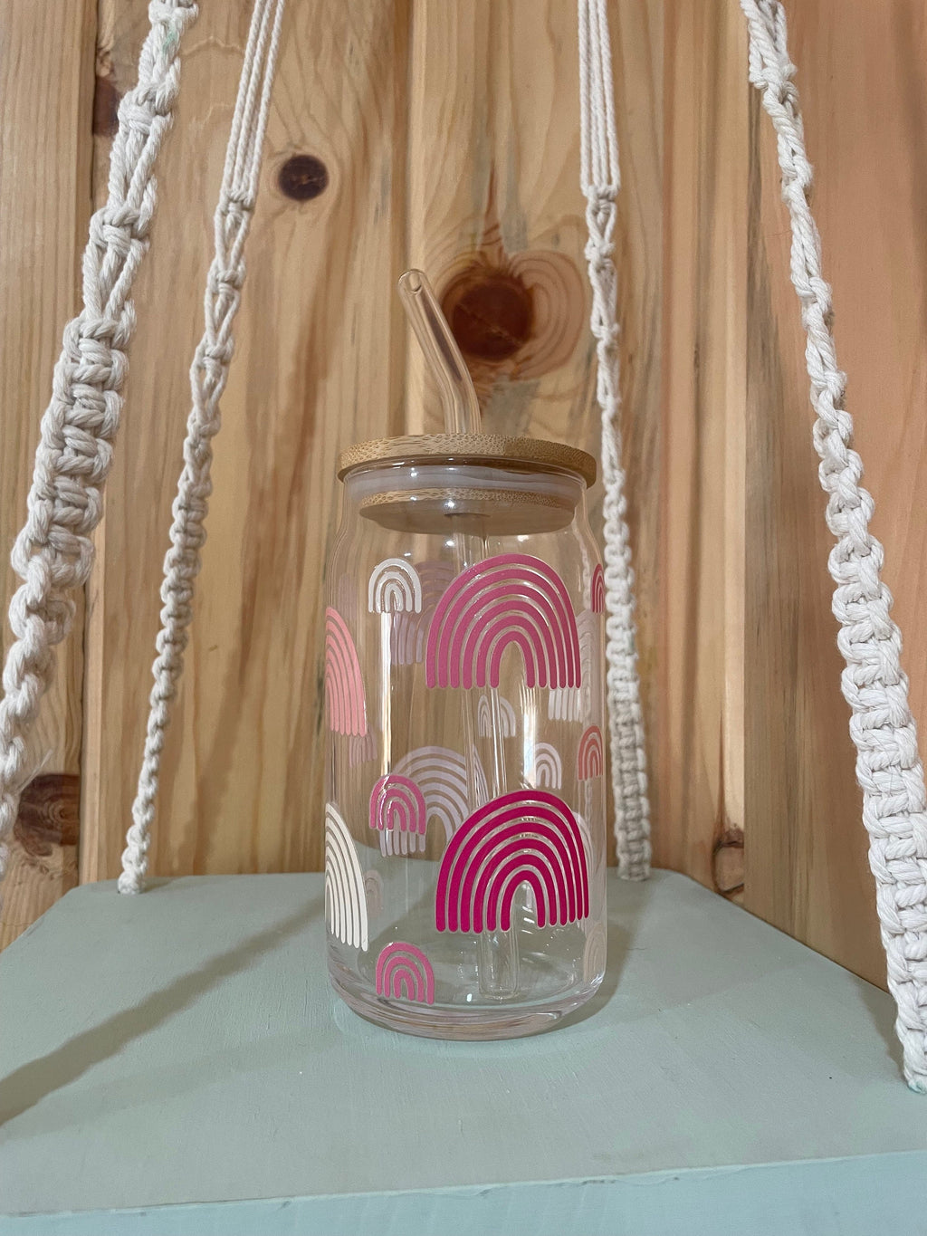 Pink Rainbow 16 oz Beer Can Glass