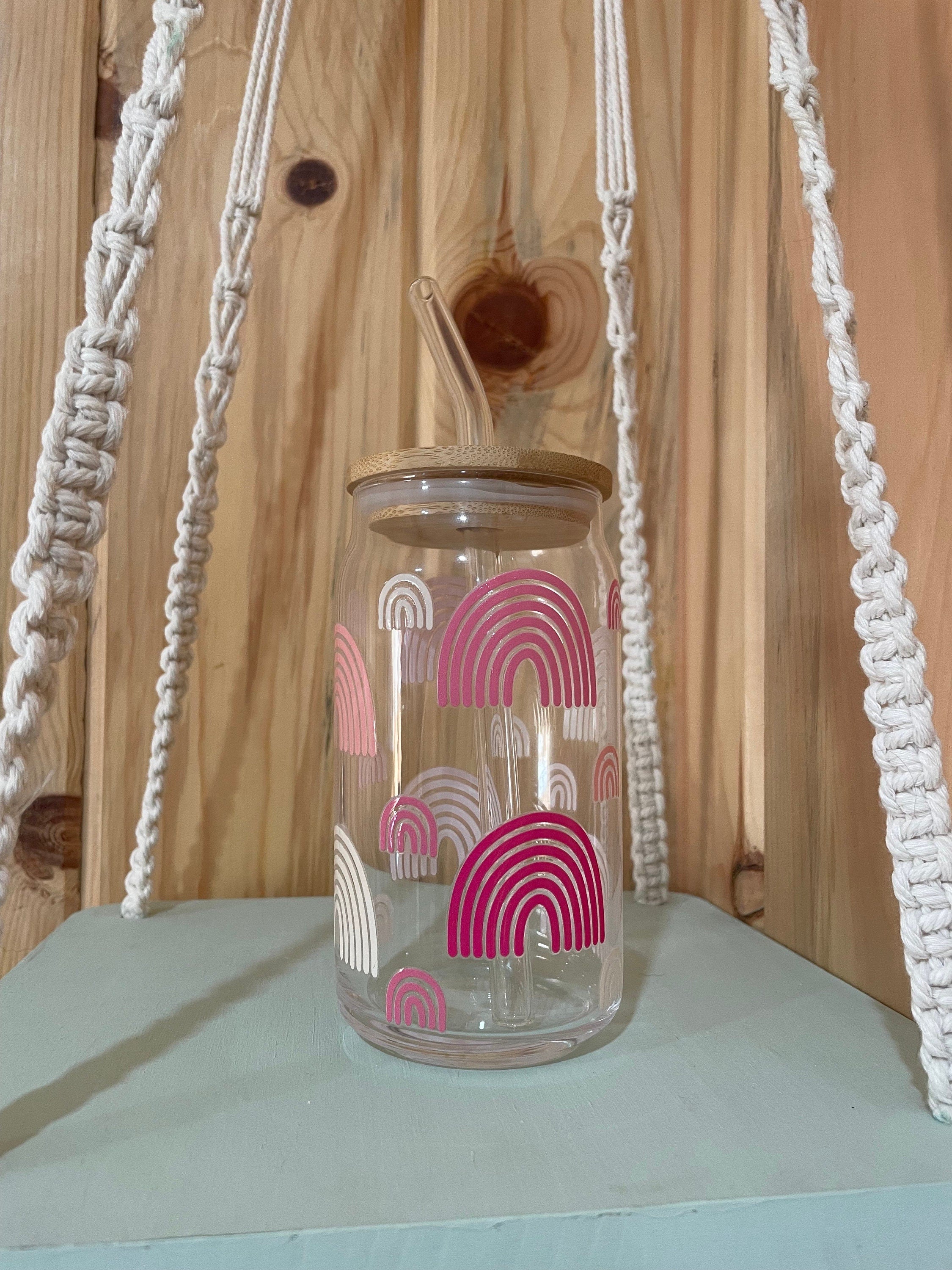 Pink Rainbow 16 oz Beer Can Glass