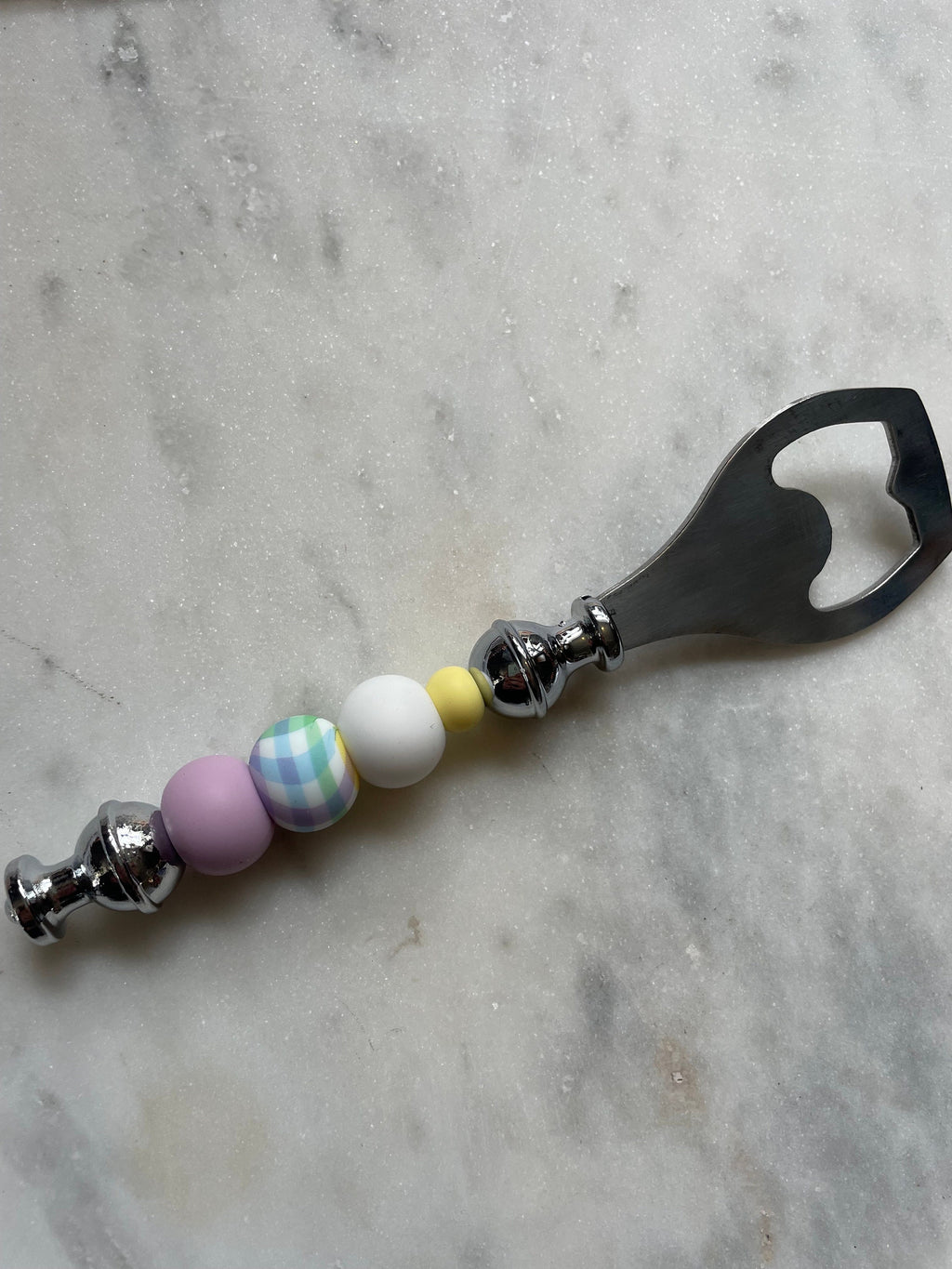 Pastel Plaid Silicone Beaded Bottle Opener