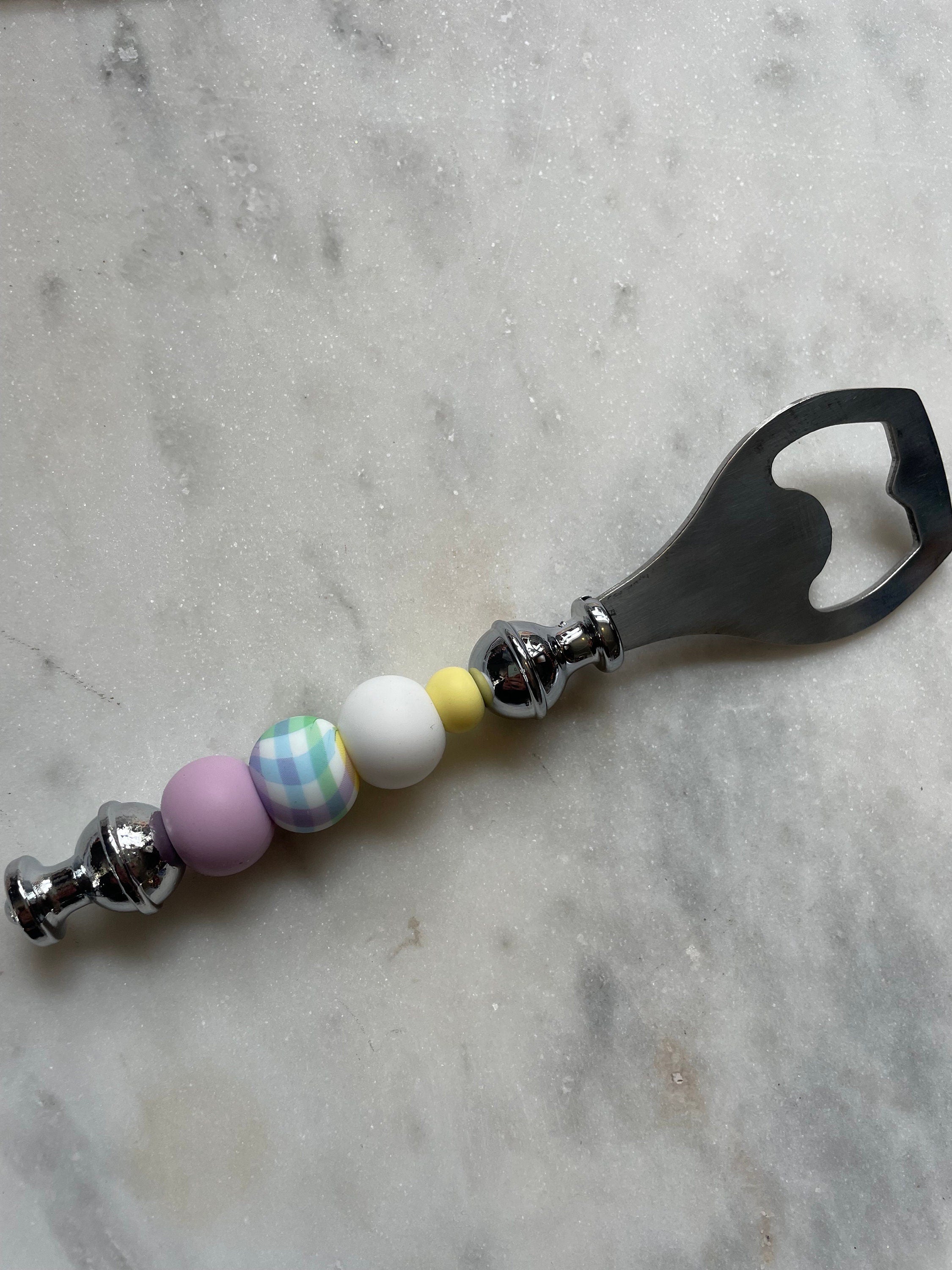 Pastel Plaid Silicone Beaded Bottle Opener
