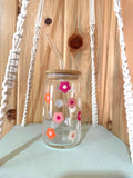 Multi Daisy Floral 16 oz Beer Can Glass