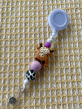 Purple Highland Cow Charm Beaded Badge Reel