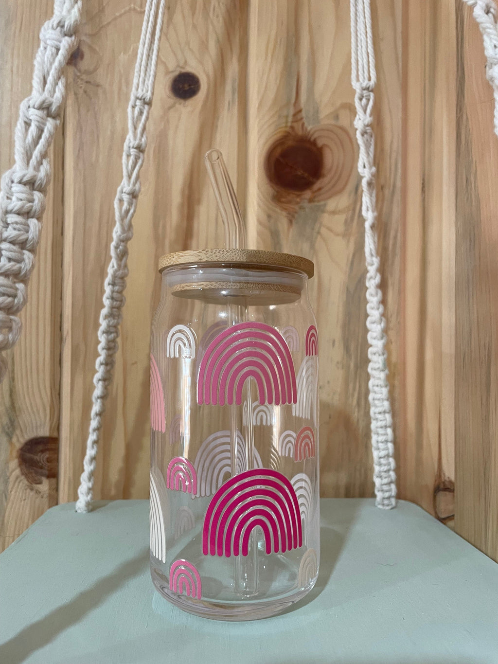 Pink Rainbow 16 oz Beer Can Glass