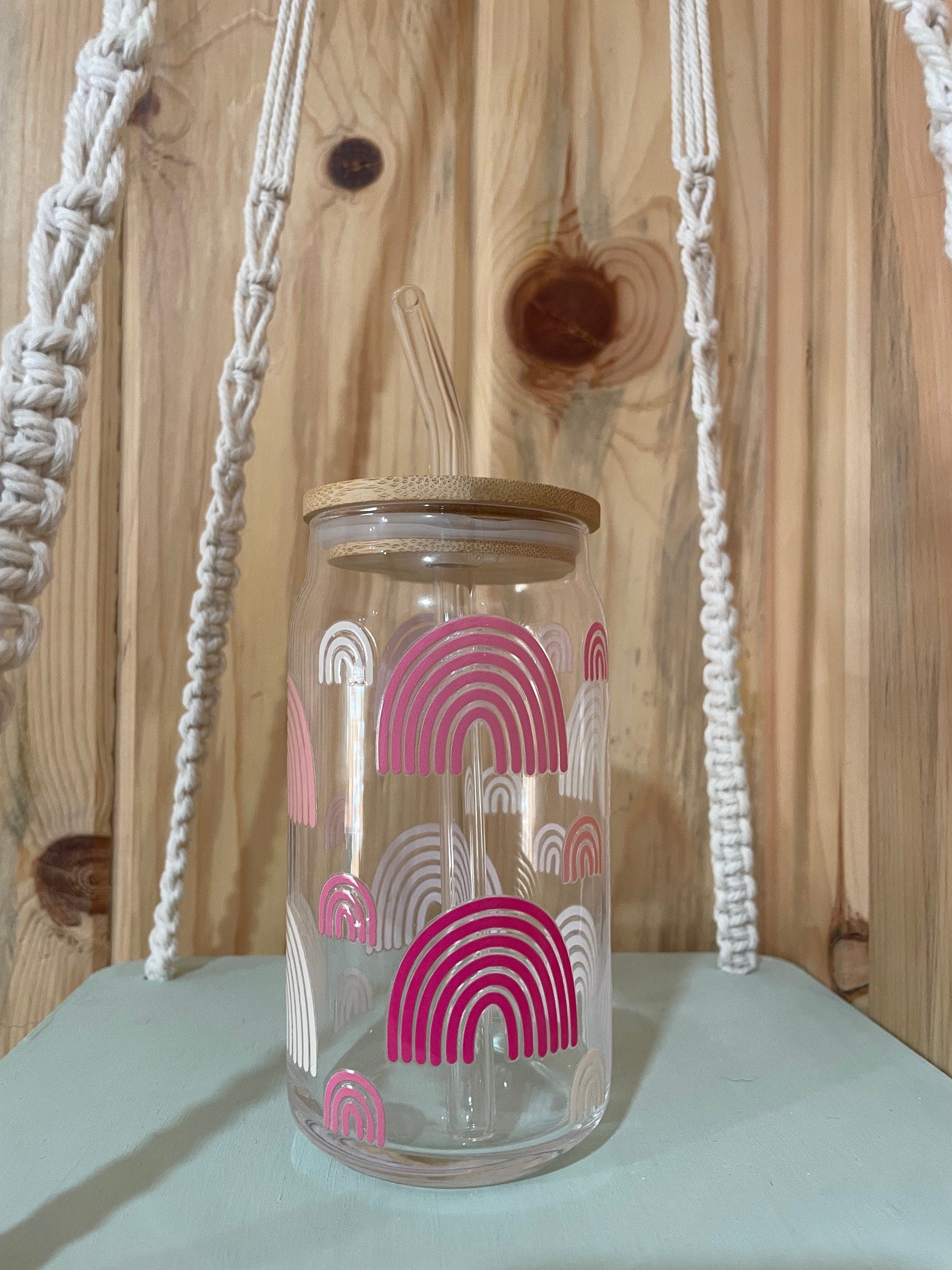 Pink Rainbow 16 oz Beer Can Glass