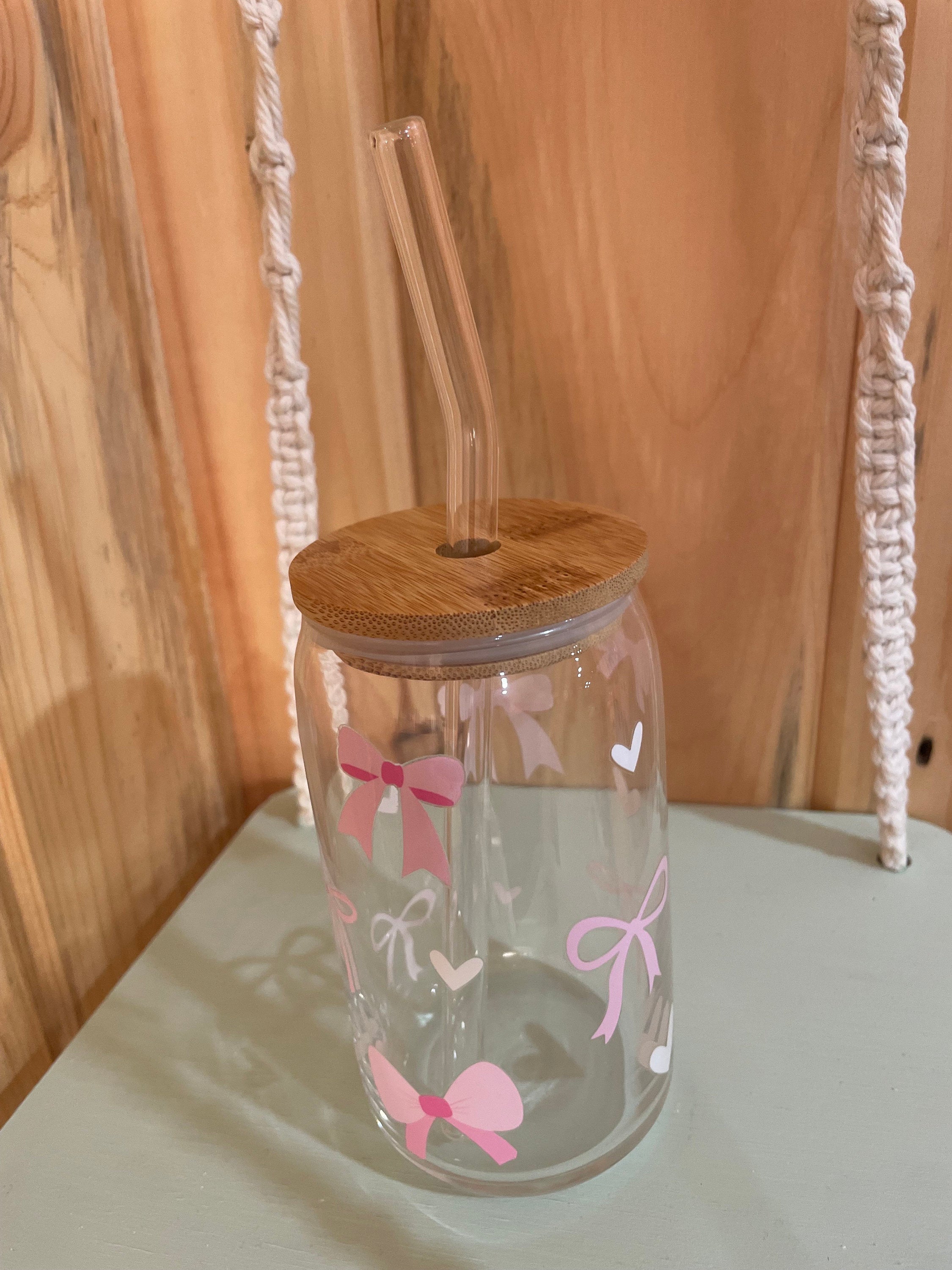 Dainty Bow Heart 16 oz Beer Can Glass