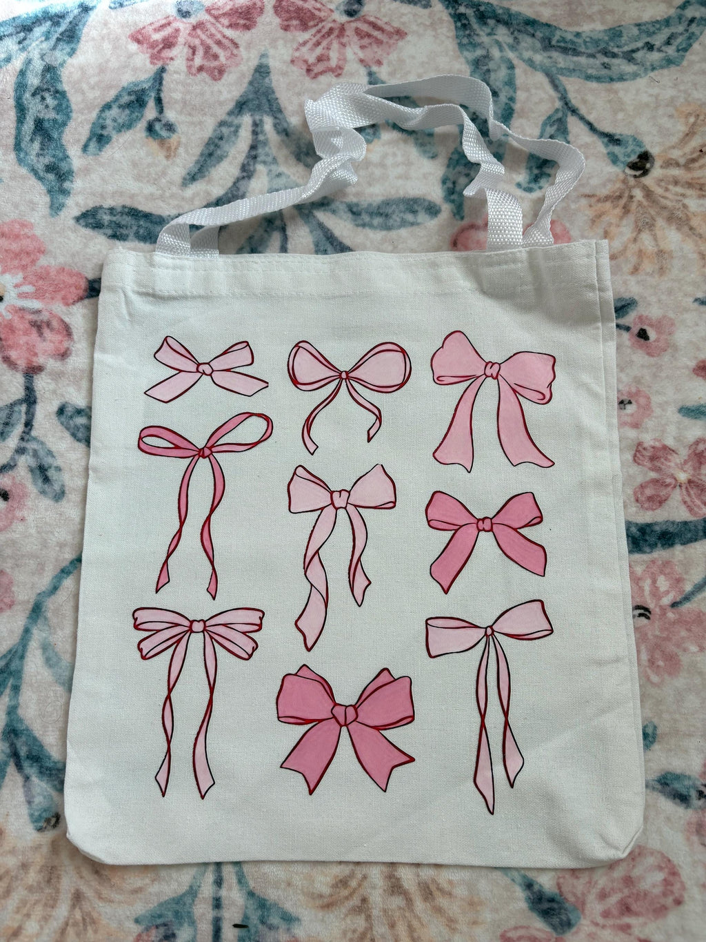 Pink Multi Bow Canvas Tote Bag