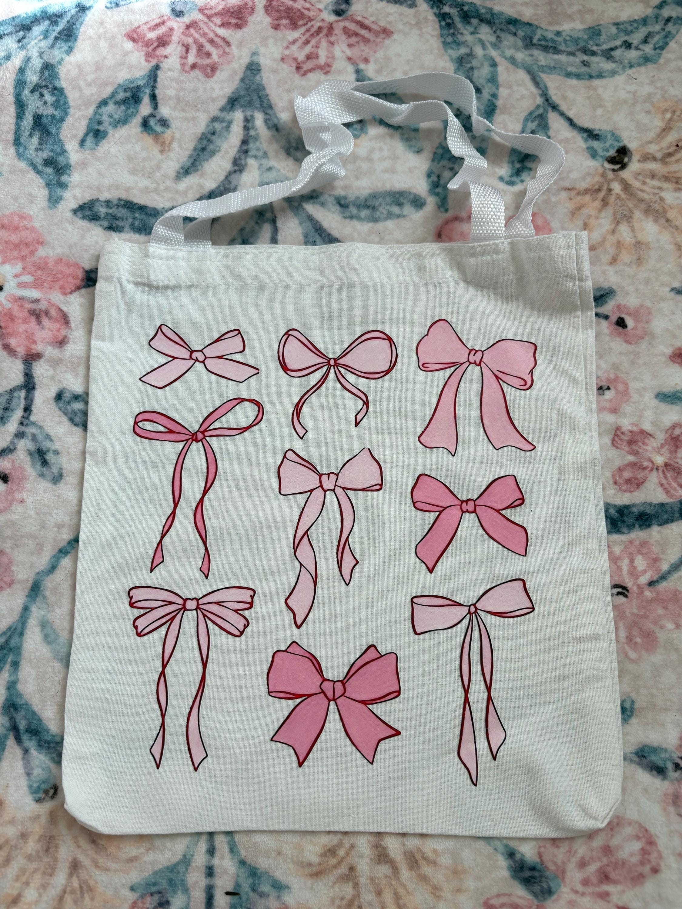 Pink Multi Bow Canvas Tote Bag