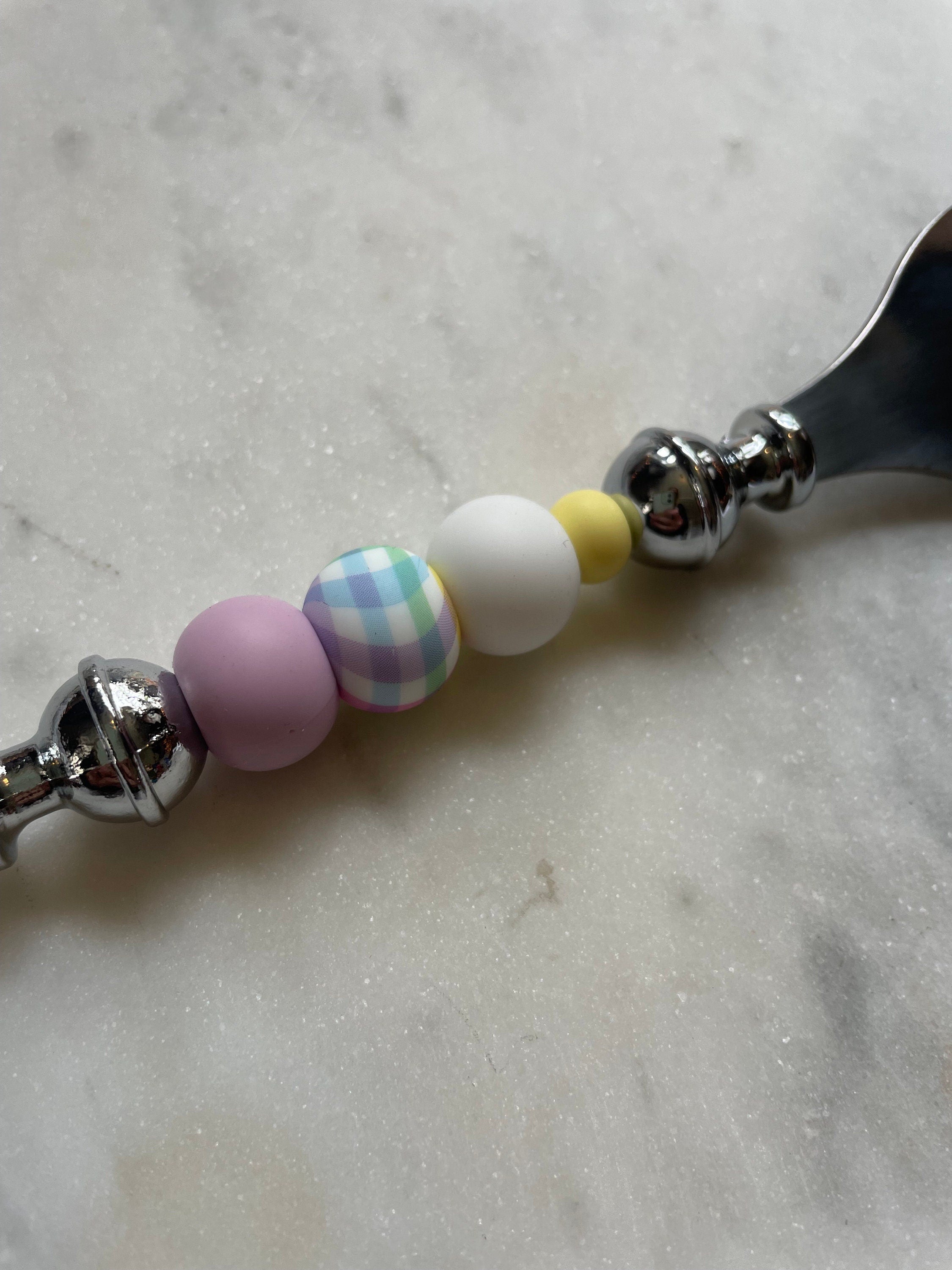 Pastel Plaid Silicone Beaded Bottle Opener