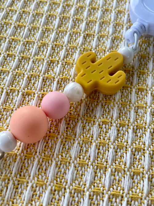 Boho Sunset Cactus Charm Beaded Badge Reel