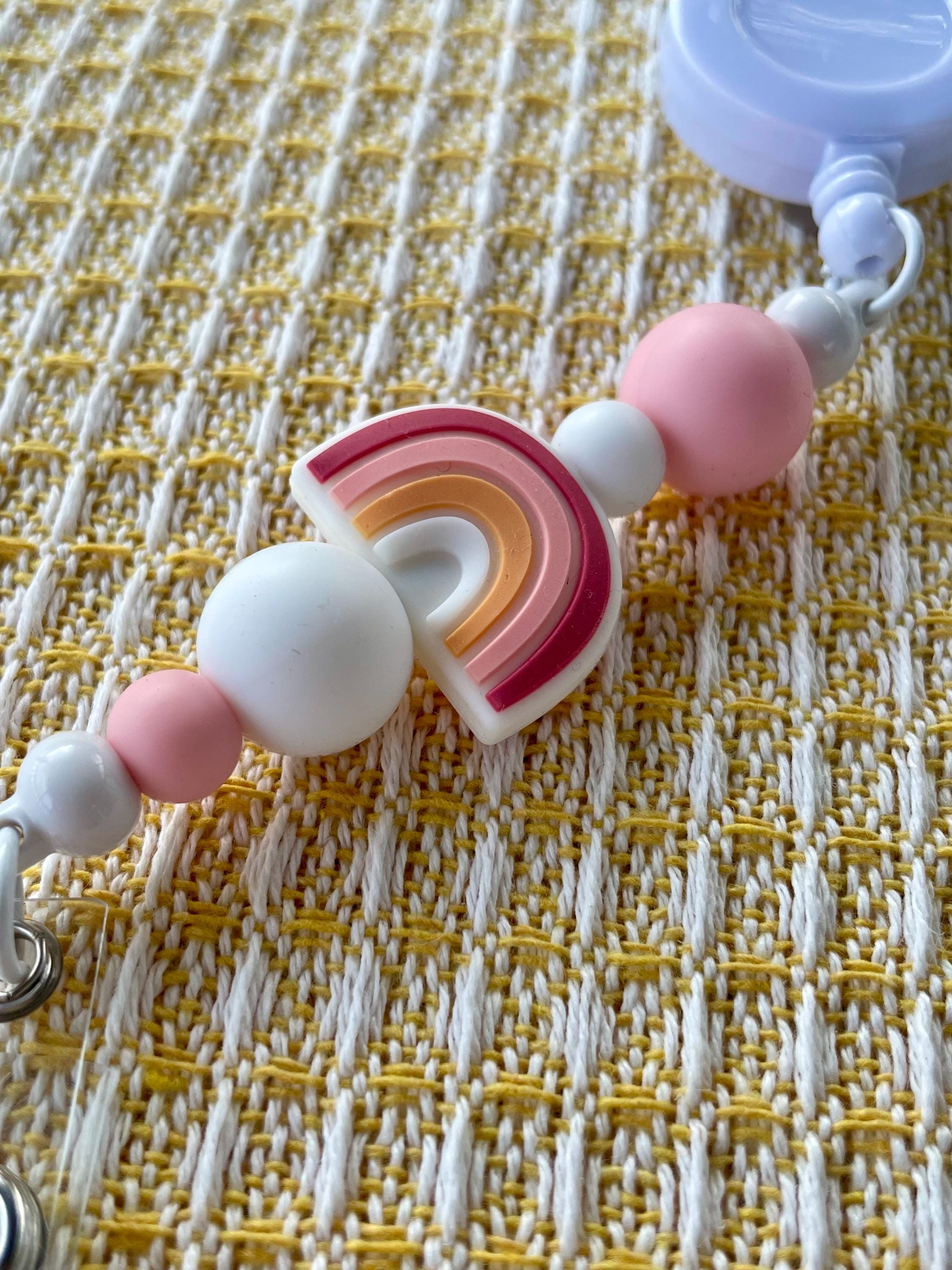 Pink Rainbow Charm Beaded Badge Reel