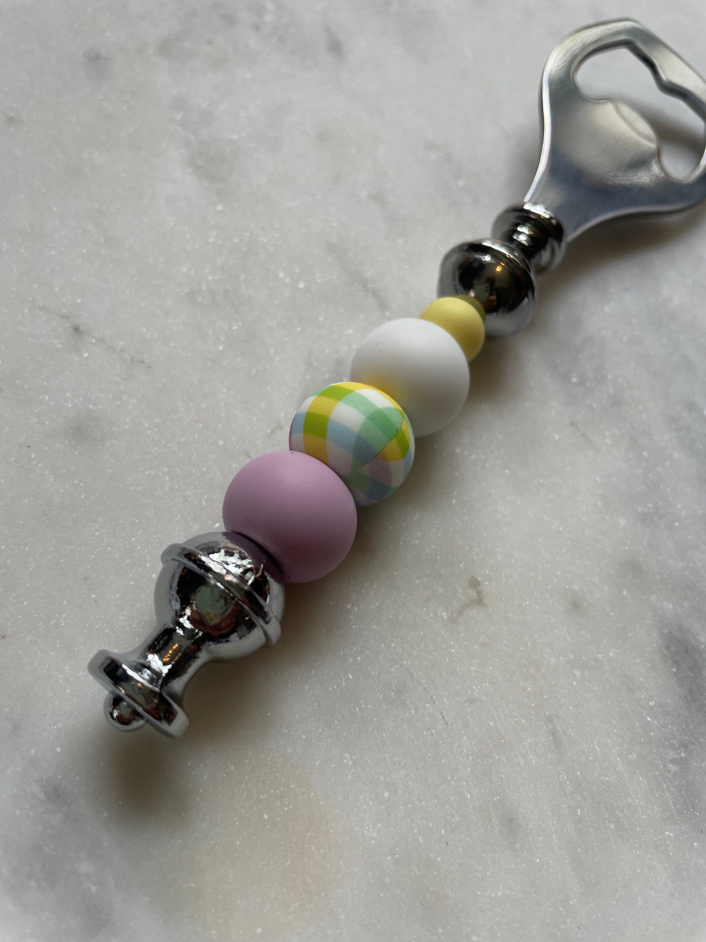 Pastel Plaid Silicone Beaded Bottle Opener