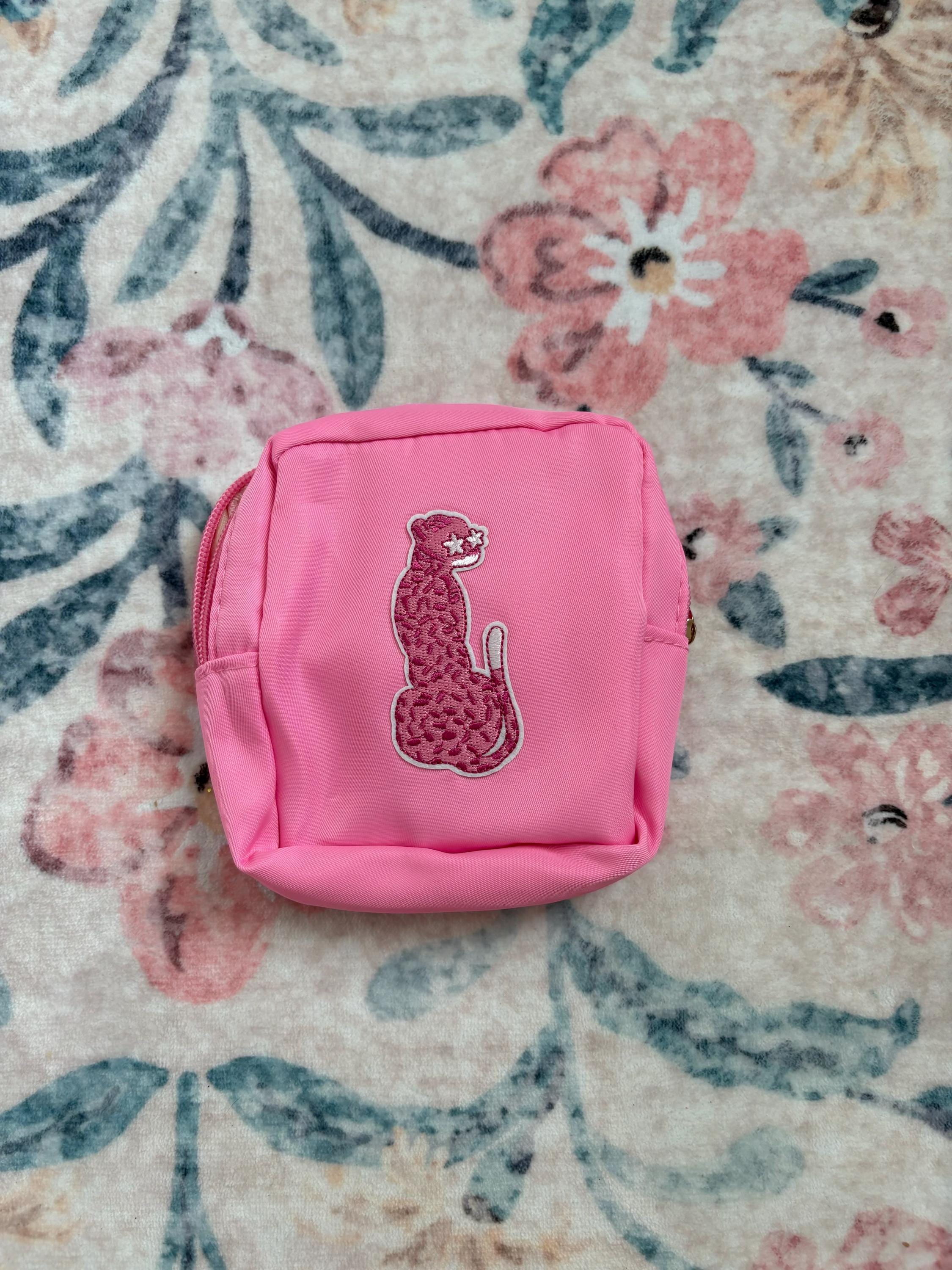Mini Square Bright Pink Cosmetic Bag – Pink Cheetah Patch Makeup Pouch