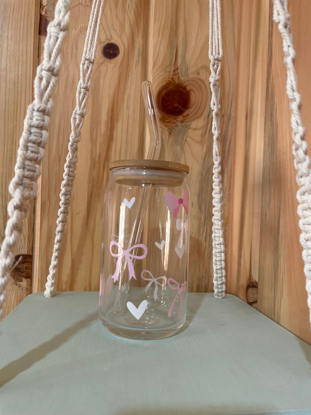 Dainty Bow Heart 16 oz Beer Can Glass