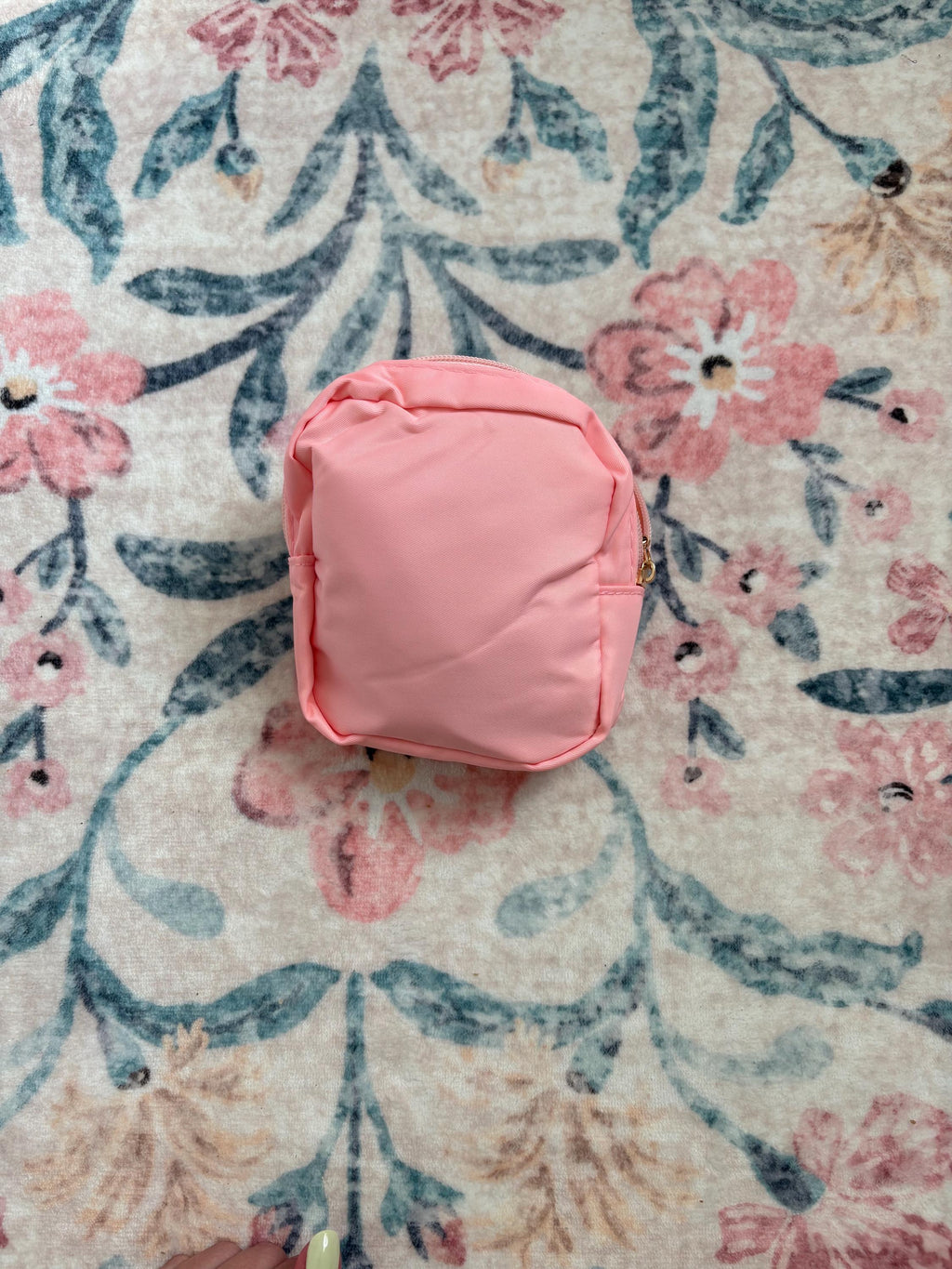 Mini Square Peach Cosmetic Bag – Pink Cowprint Cowgirl Hat Patch Makeup Pouch