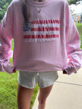 American Flag Fabric Crewneck Pink