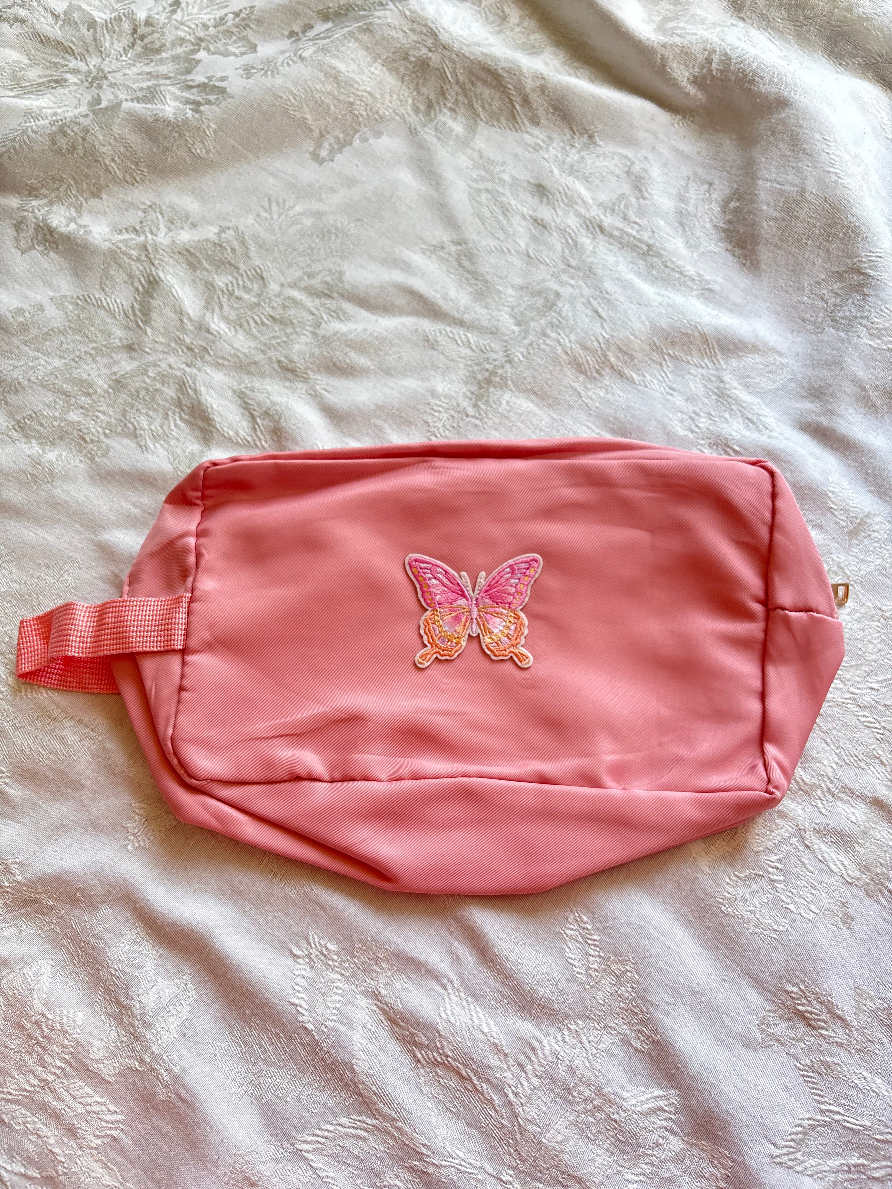 Pink Butterfly Patch Makeup Bag