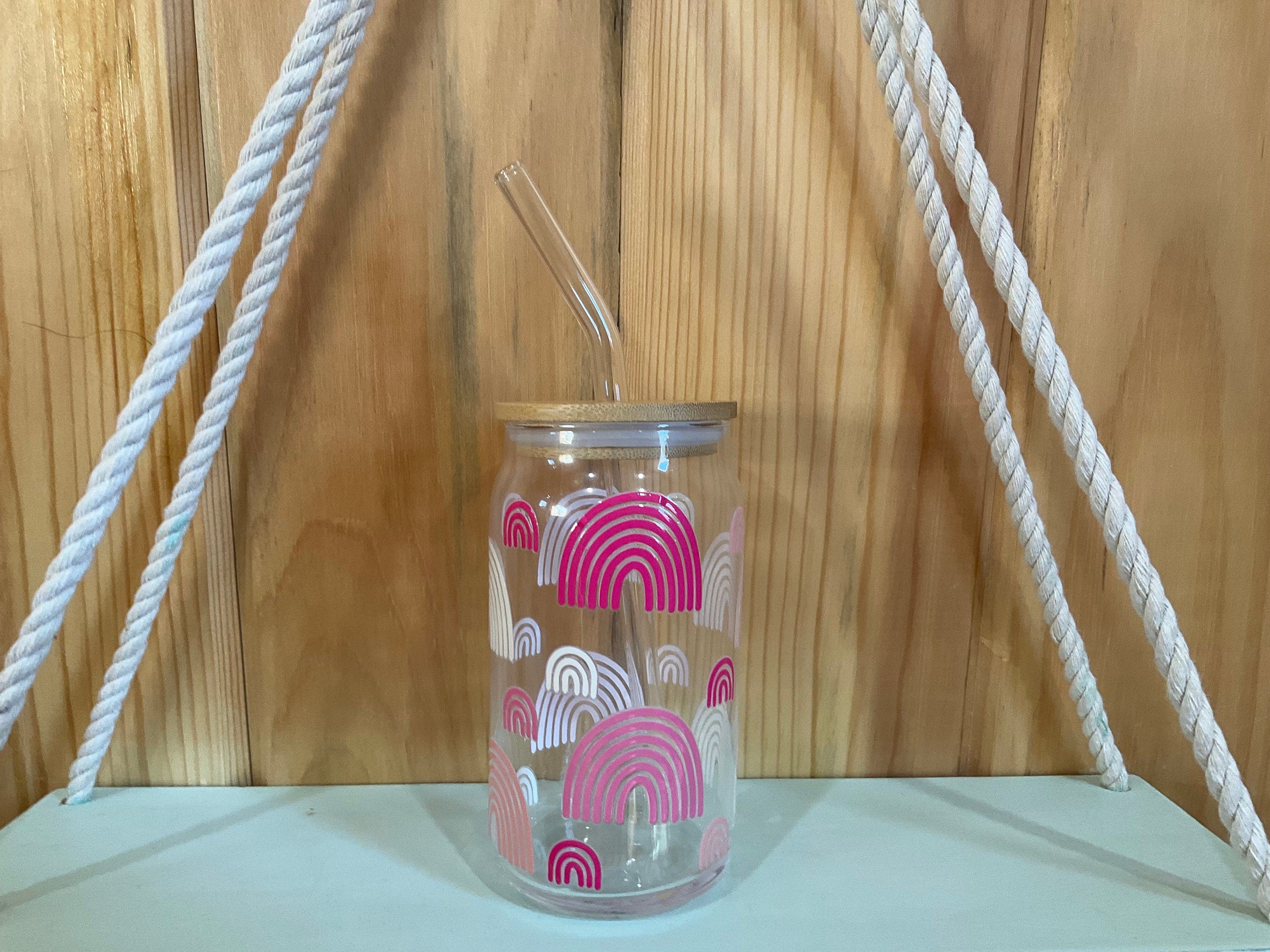 Pink Rainbow 16 oz Beer Can Glass