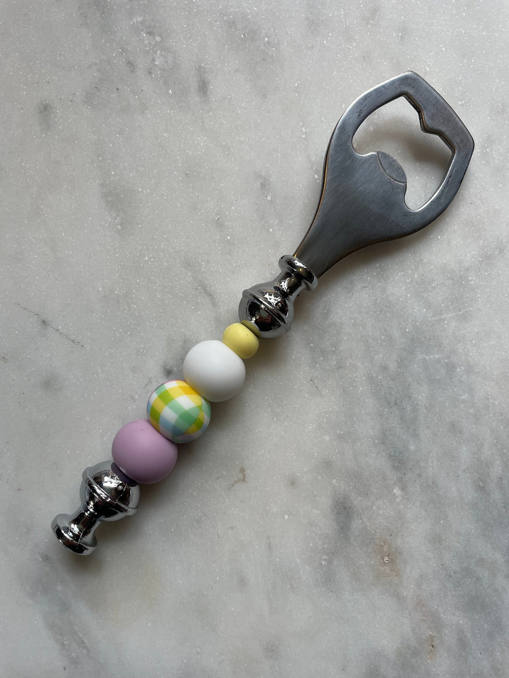 Pastel Plaid Silicone Beaded Bottle Opener