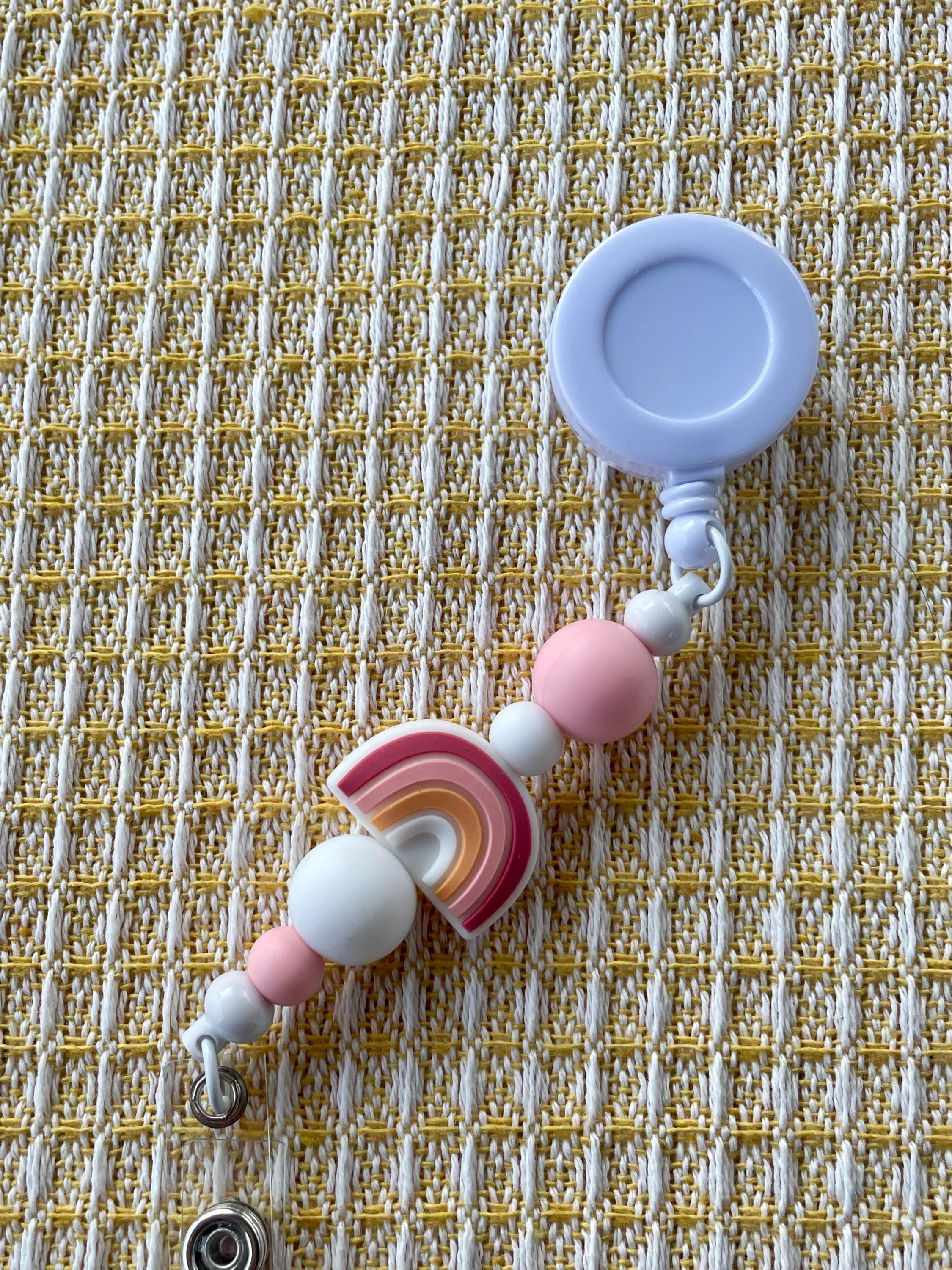 Pink Rainbow Charm Beaded Badge Reel