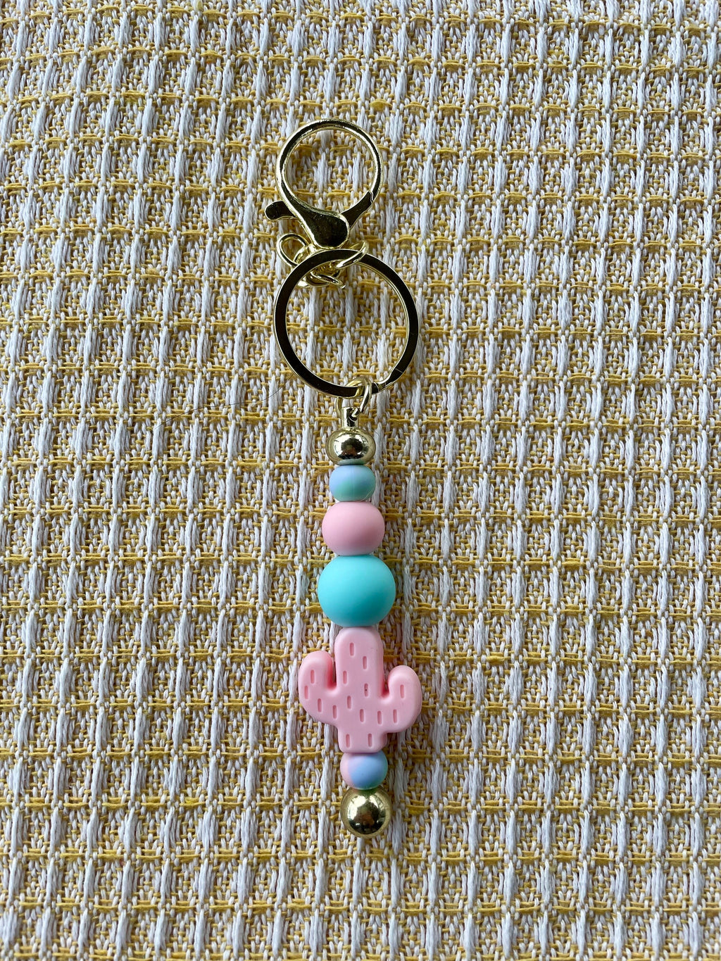 Cotton Candy Cactus Charm Keychain