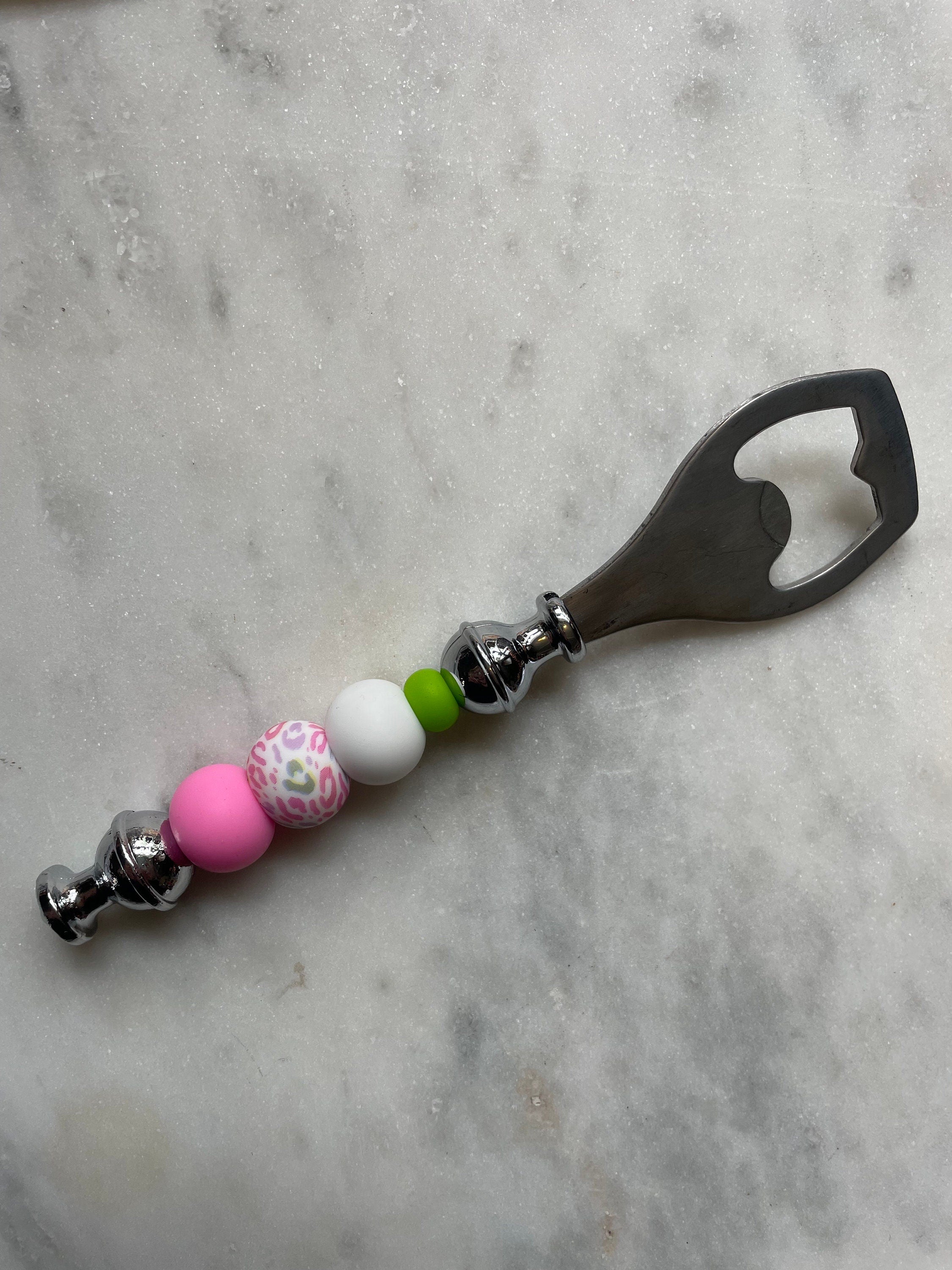Summer Cheetah Pink & Green Silicone Beaded Bottle Opener