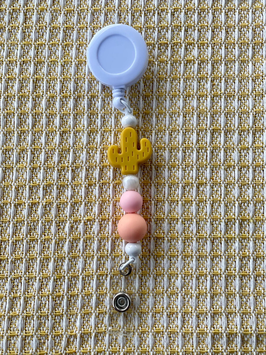 Boho Sunset Cactus Charm Beaded Badge Reel