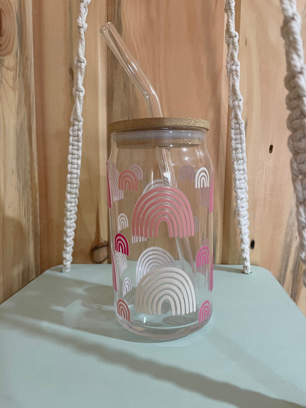 Pink Rainbow 16 oz Beer Can Glass