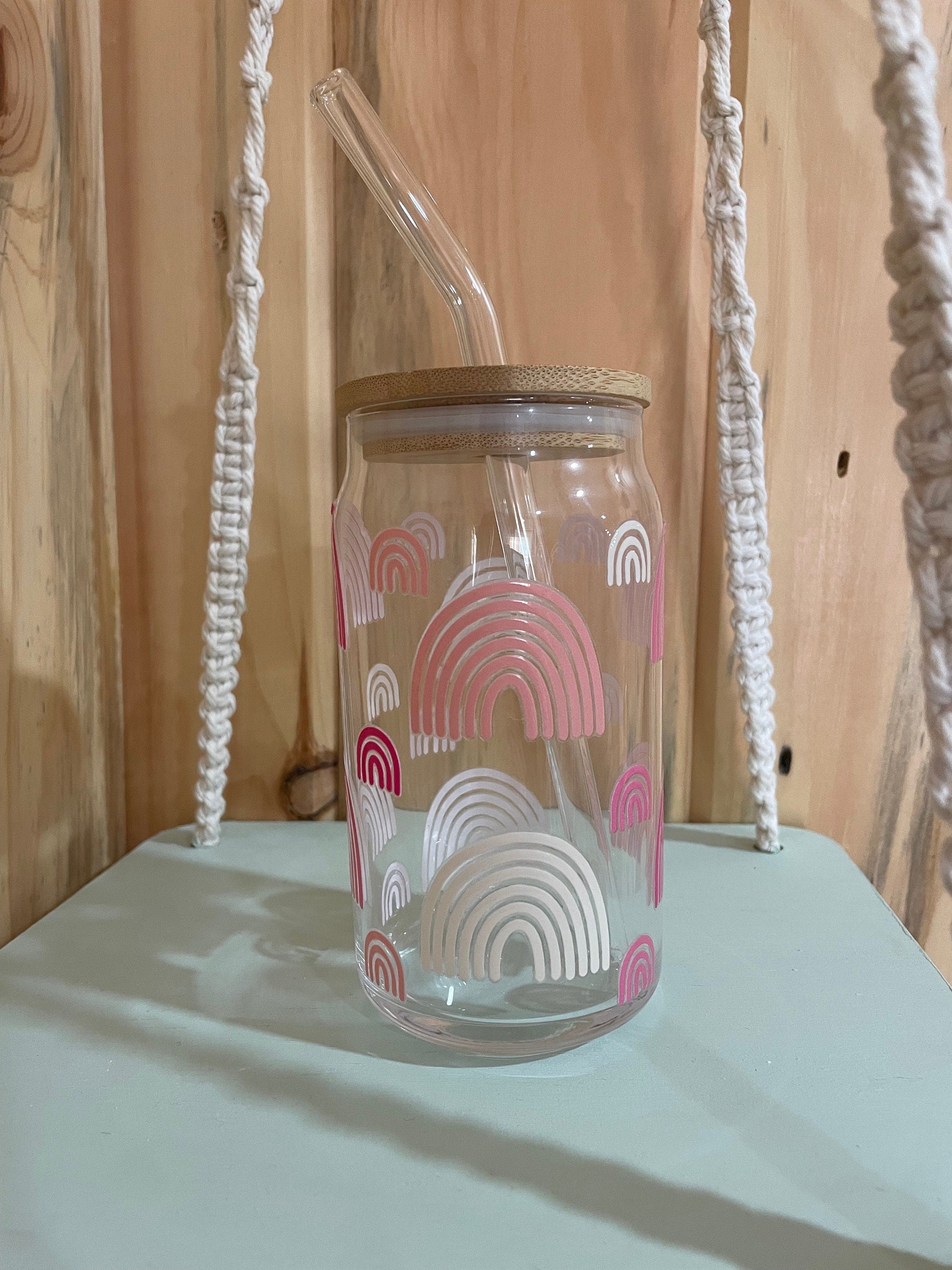 Pink Rainbow 16 oz Beer Can Glass
