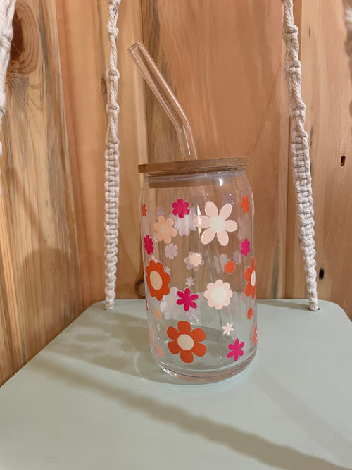 Assorted Retro Floral 16 oz Beer Can Glass