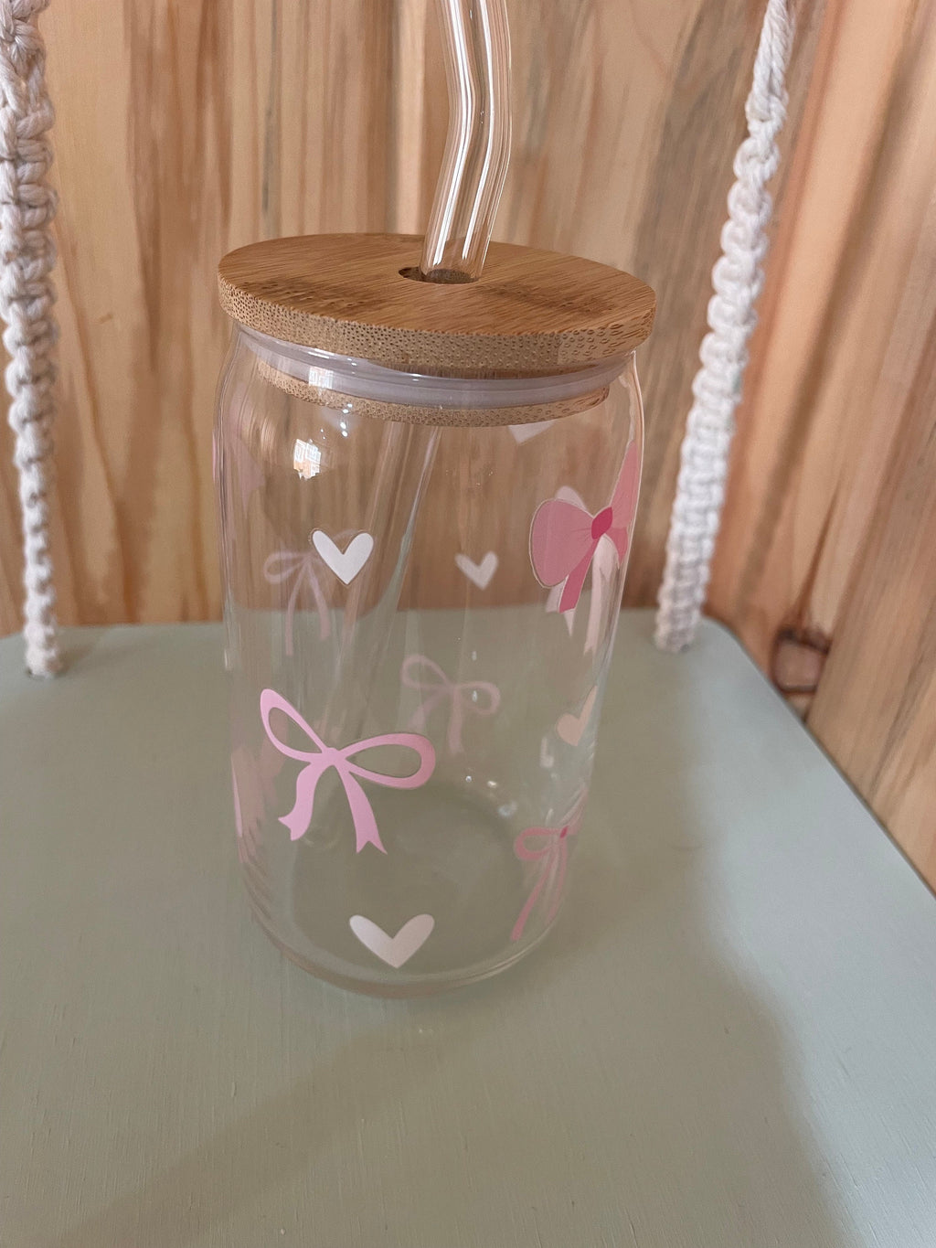 Dainty Bow Heart 16 oz Beer Can Glass