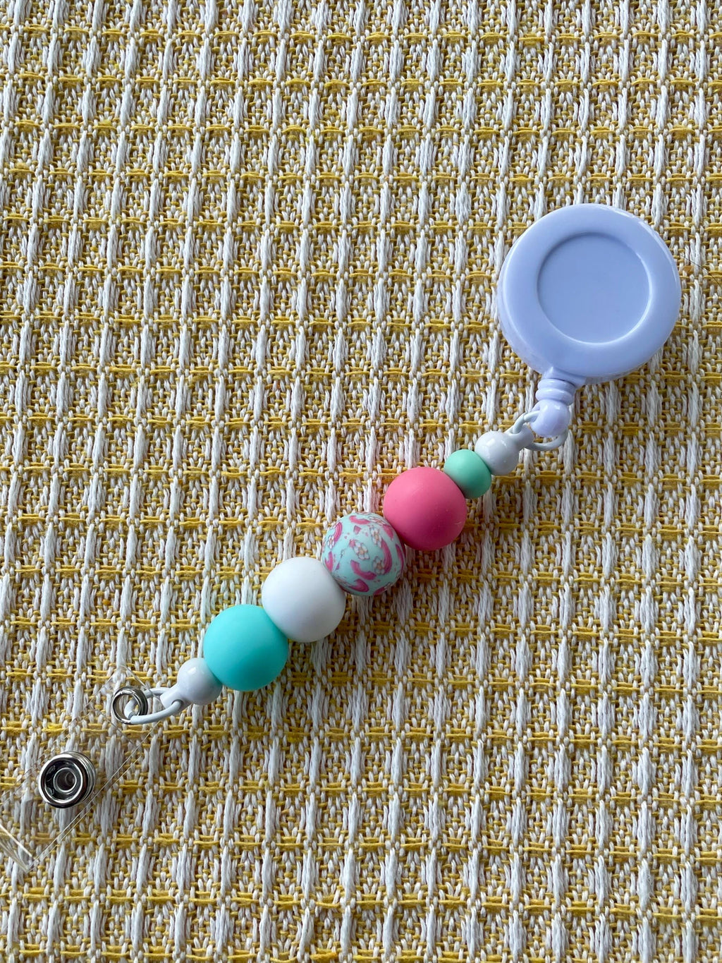 Rainbow Cotton Candy Beaded Badge Reel