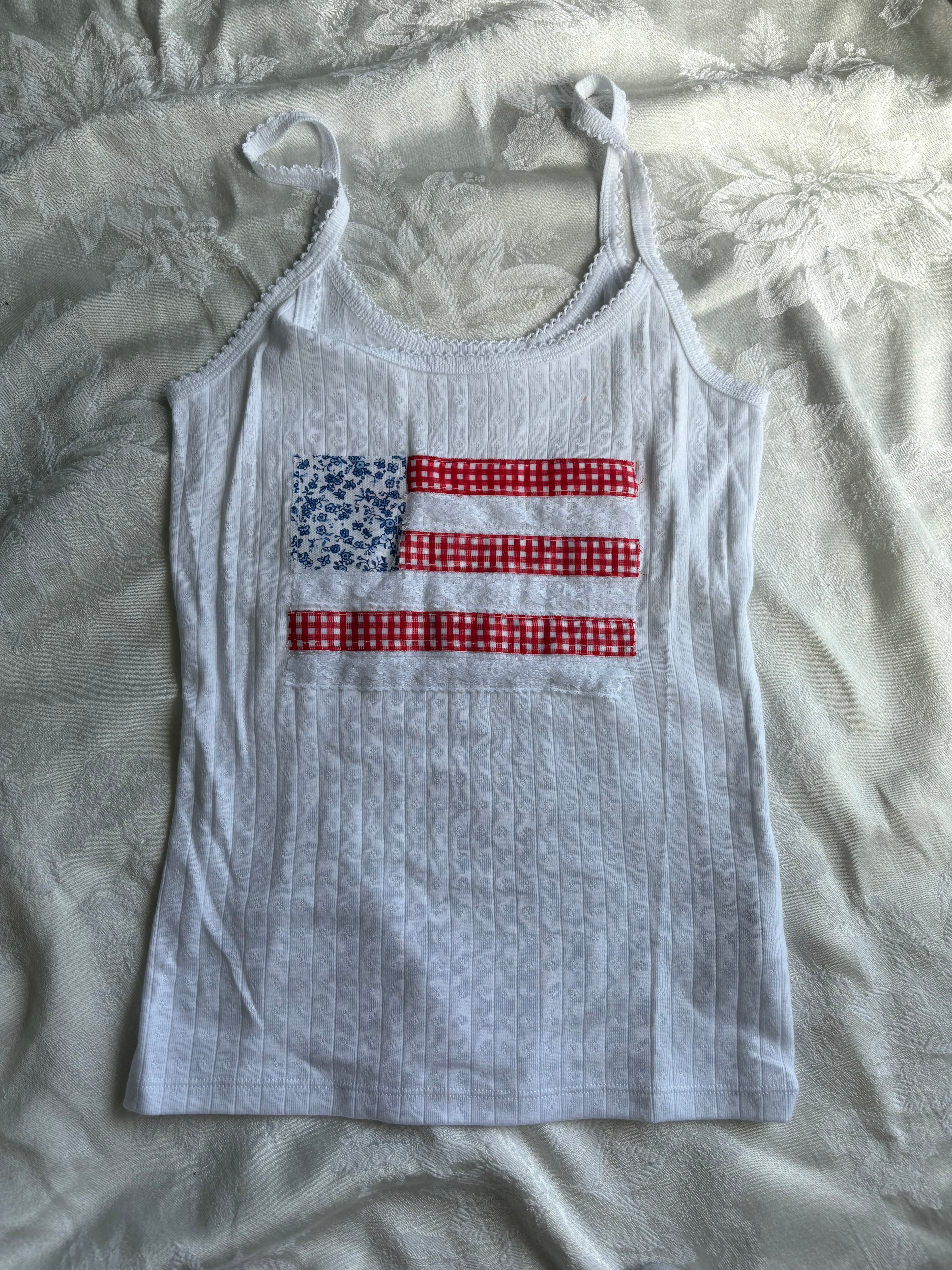 USA Flag Fabric Pointelle Tank Top