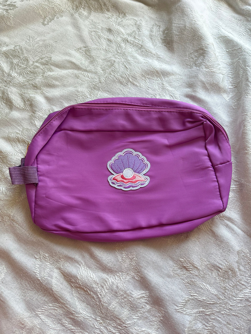 Bright Violet Sea Shell Patch Makeup Bag