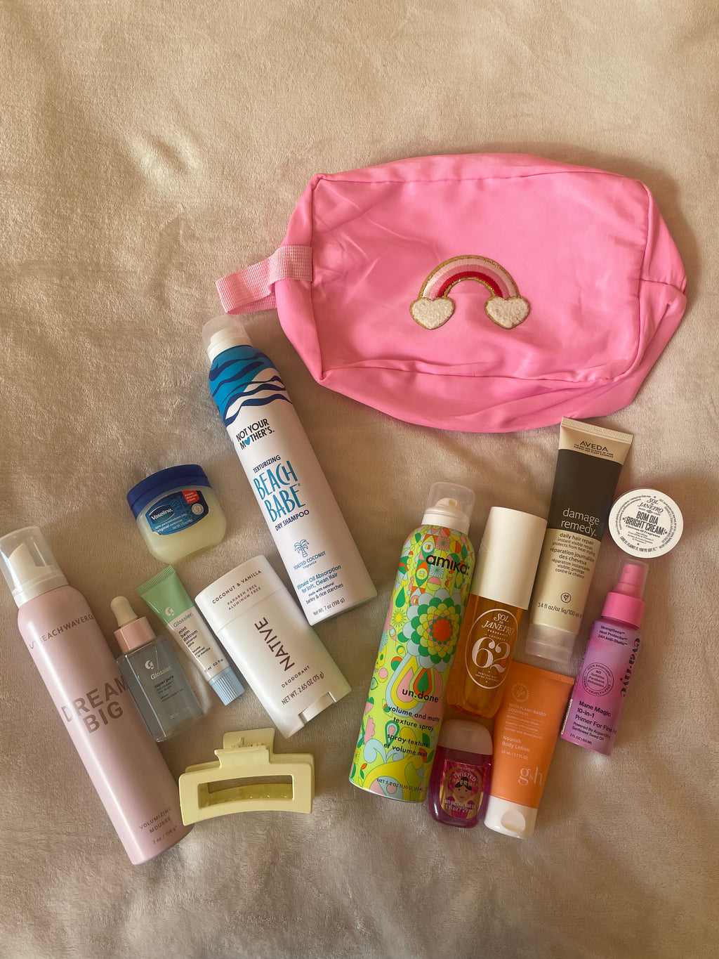 Pink Bow Patch on White Makeup Bag