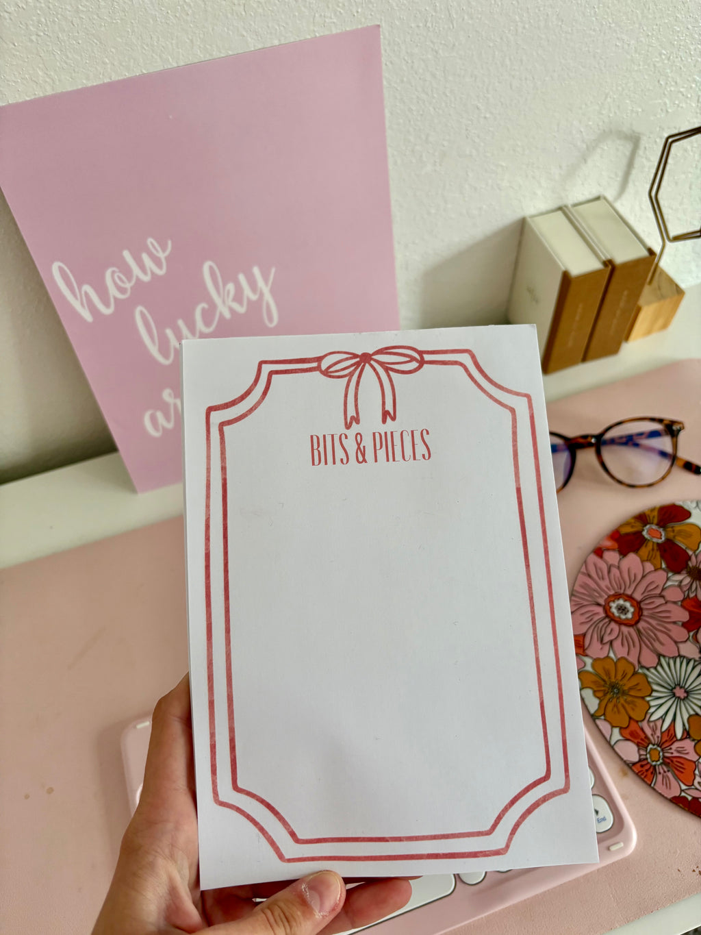 Red Bits & Pieces Bow Notepad